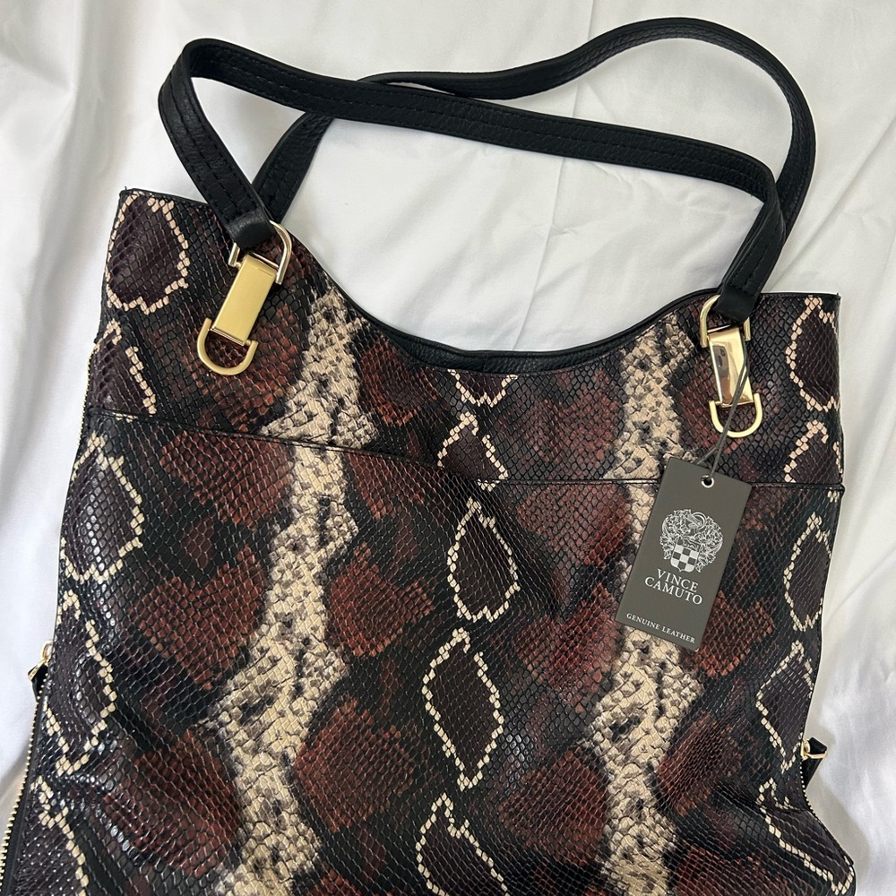 Vince Camuto Black and Brown Snake Print Tote